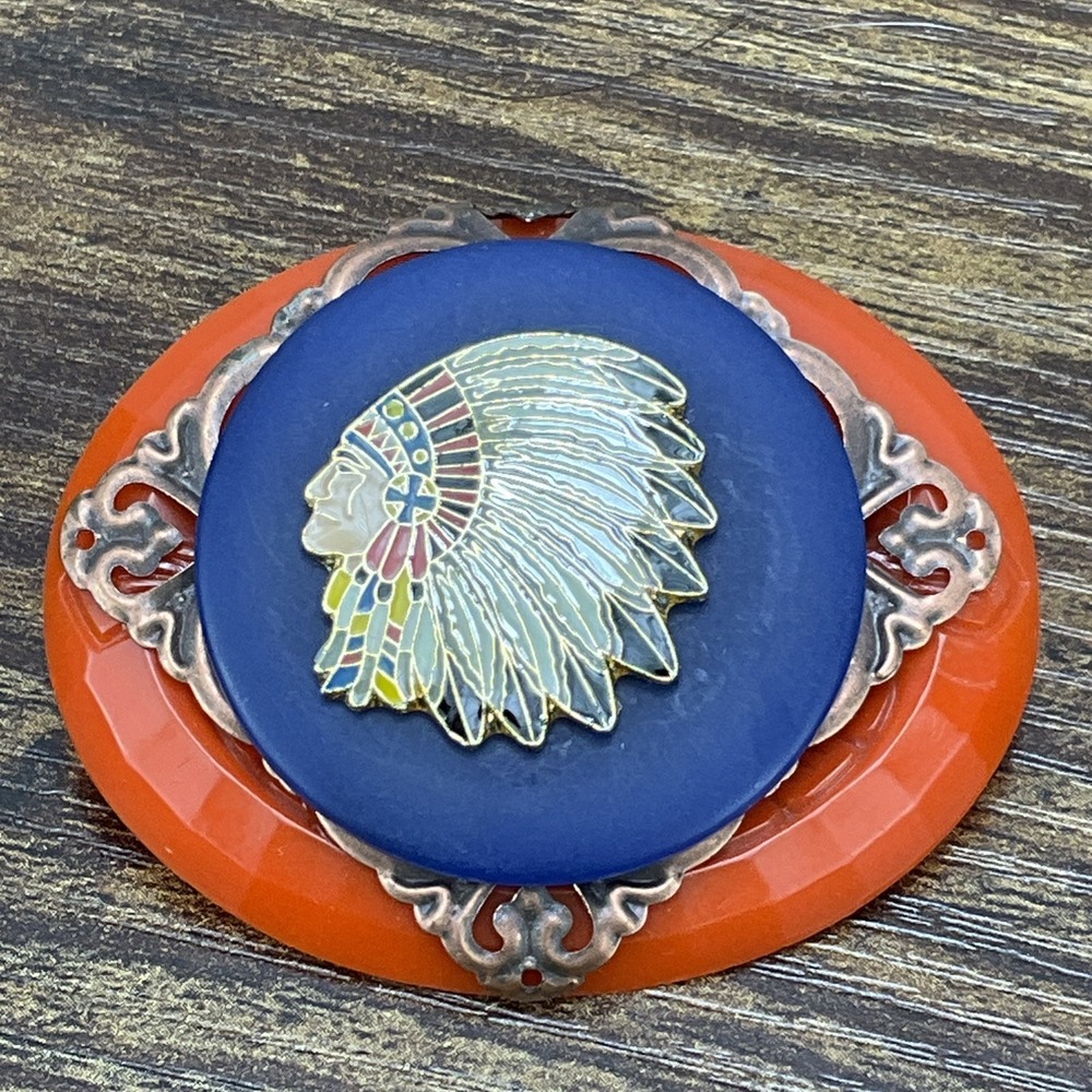 Vintage Native American Chief Lapel Hat Pin 1970's